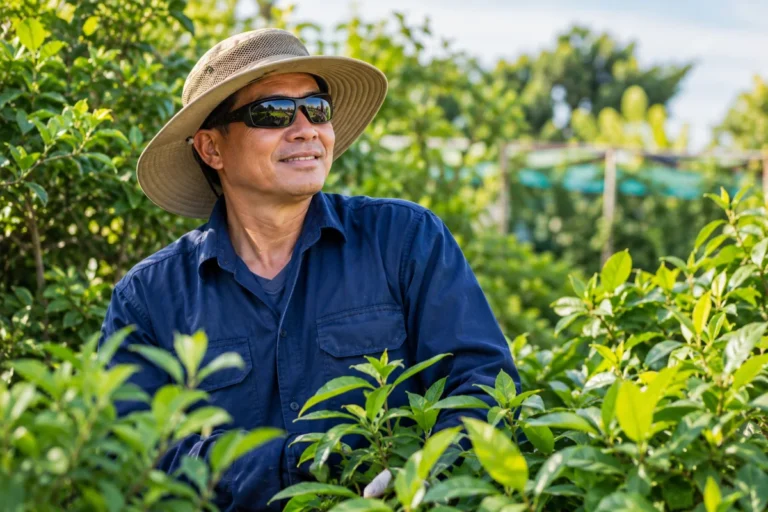 Minh họa người làm vườn đeo kính râm và đội mũ rộng vành